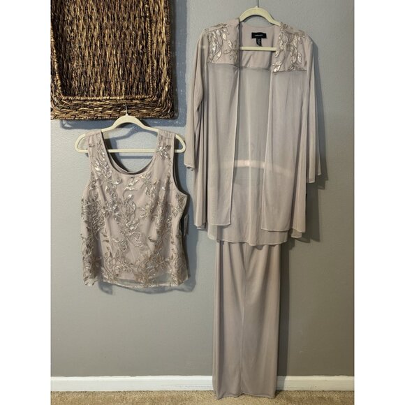 R & M Richards 18 Party Pant Suit Top Suit Jacket Champagne Sequin NEW $239 - Picture 5 of 11